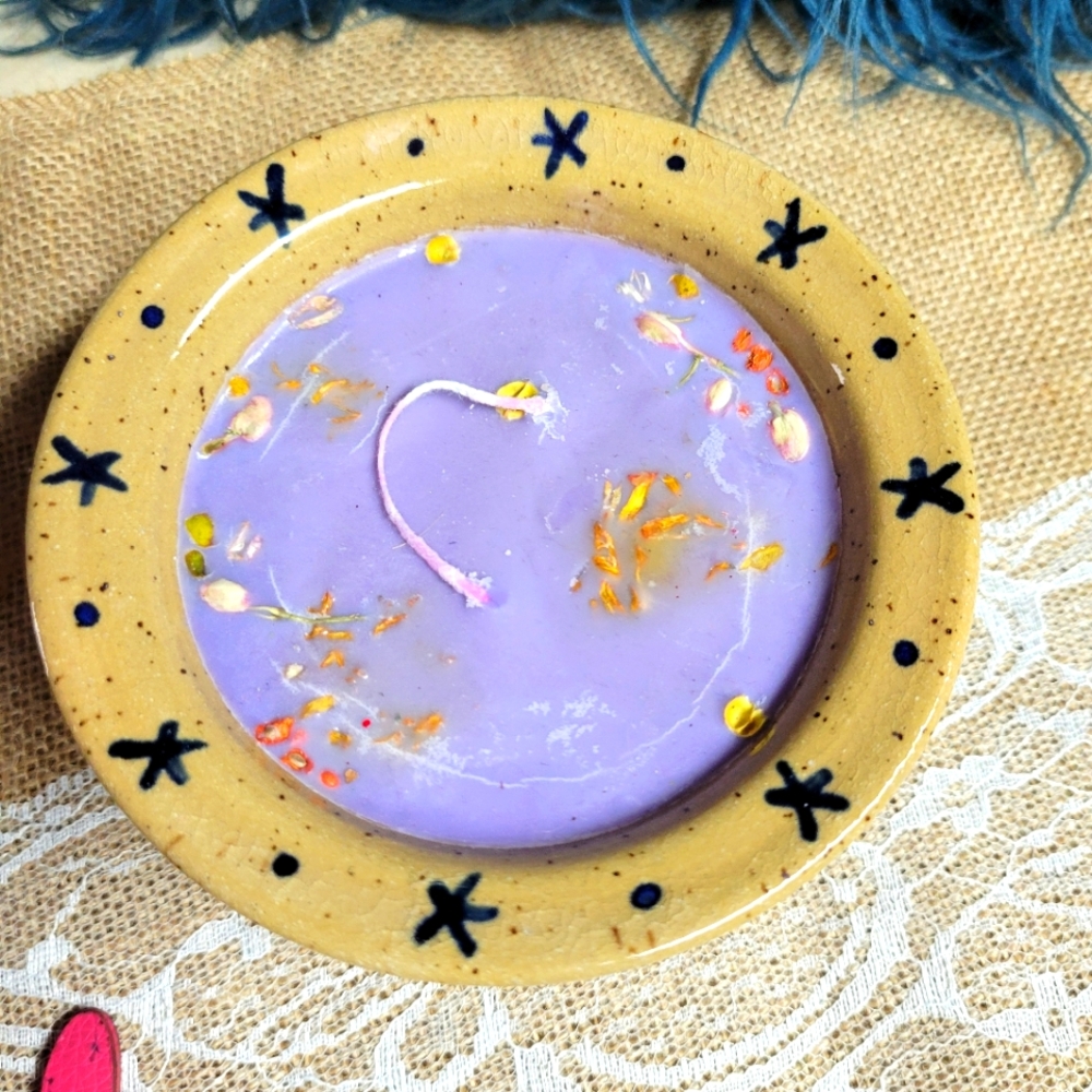 Handcrafted soy candle double wick cute star stoneware container 5×3